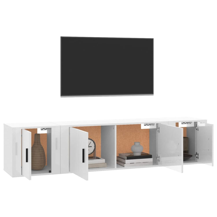 Set Mobili Porta TV 3 pz Bianco Lucido in Legno Multistrato 3188416