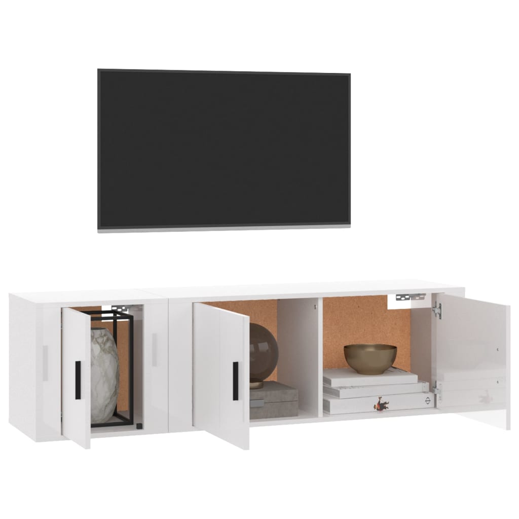 Set di Mobili Porta TV 2 pz Bianco Lucido in Legno Multistrato 3188424