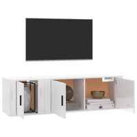 Set di Mobili Porta TV 2 pz Bianco Lucido in Legno Multistrato 3188424