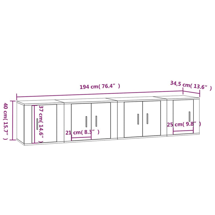 Set di Mobili Porta TV 4 pz Bianco in Legno Multistrato 3188430