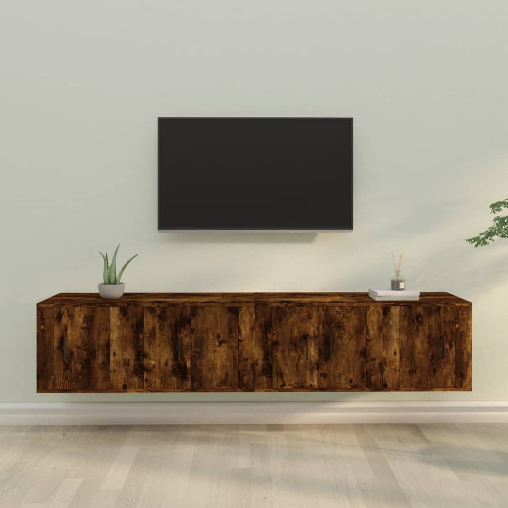 Set di Mobili Porta TV 4 pz Rovere Fumo in Legno Multistrato 3188435