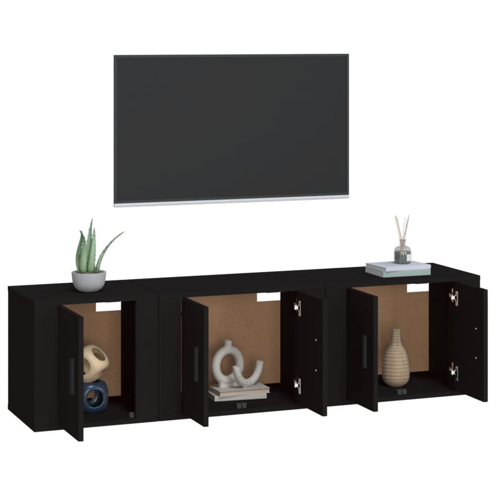 Set Mobili Porta TV 3 pz Nero in Legno Multistratocod mxl 76807