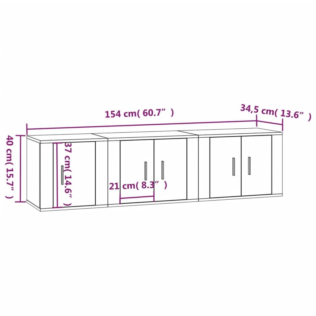 Set Mobili Porta TV 3 pz Nero in Legno Multistrato 3188439