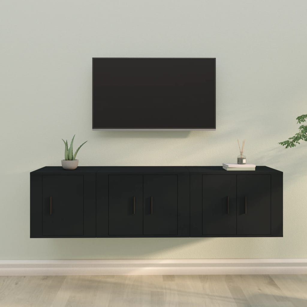 Set Mobili Porta TV 3 pz Nero in Legno Multistrato 3188439