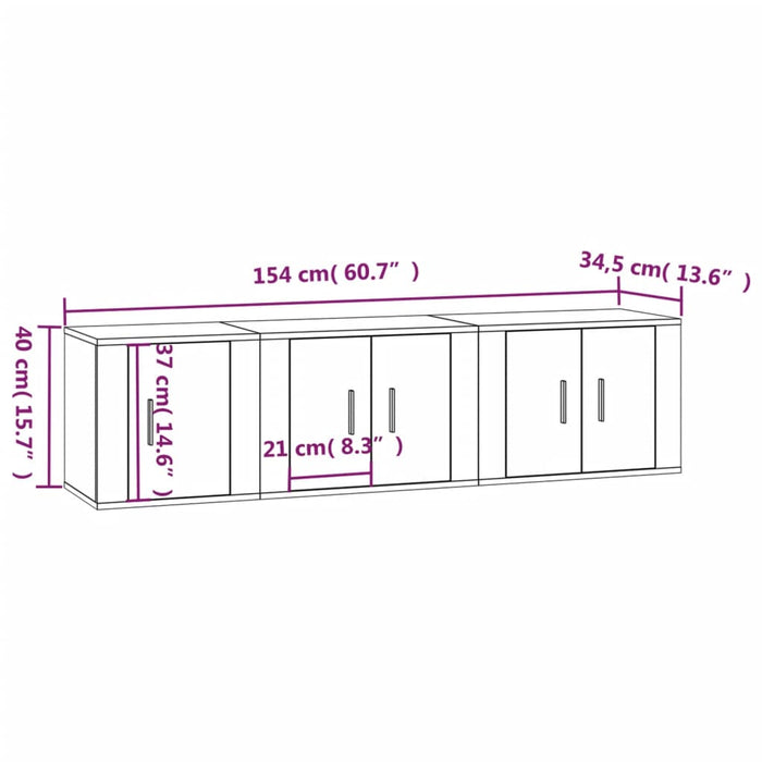 Set Mobili Porta TV 3 pz Bianco Lucido in Legno Multistrato 3188440