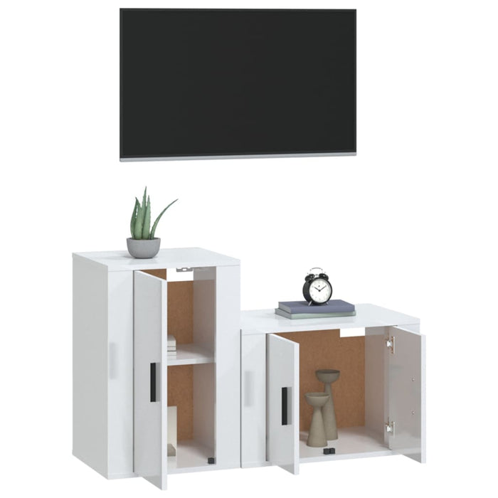 Set di Mobili Porta TV 2 pz Bianco Lucido in Legno Multistrato 3188448