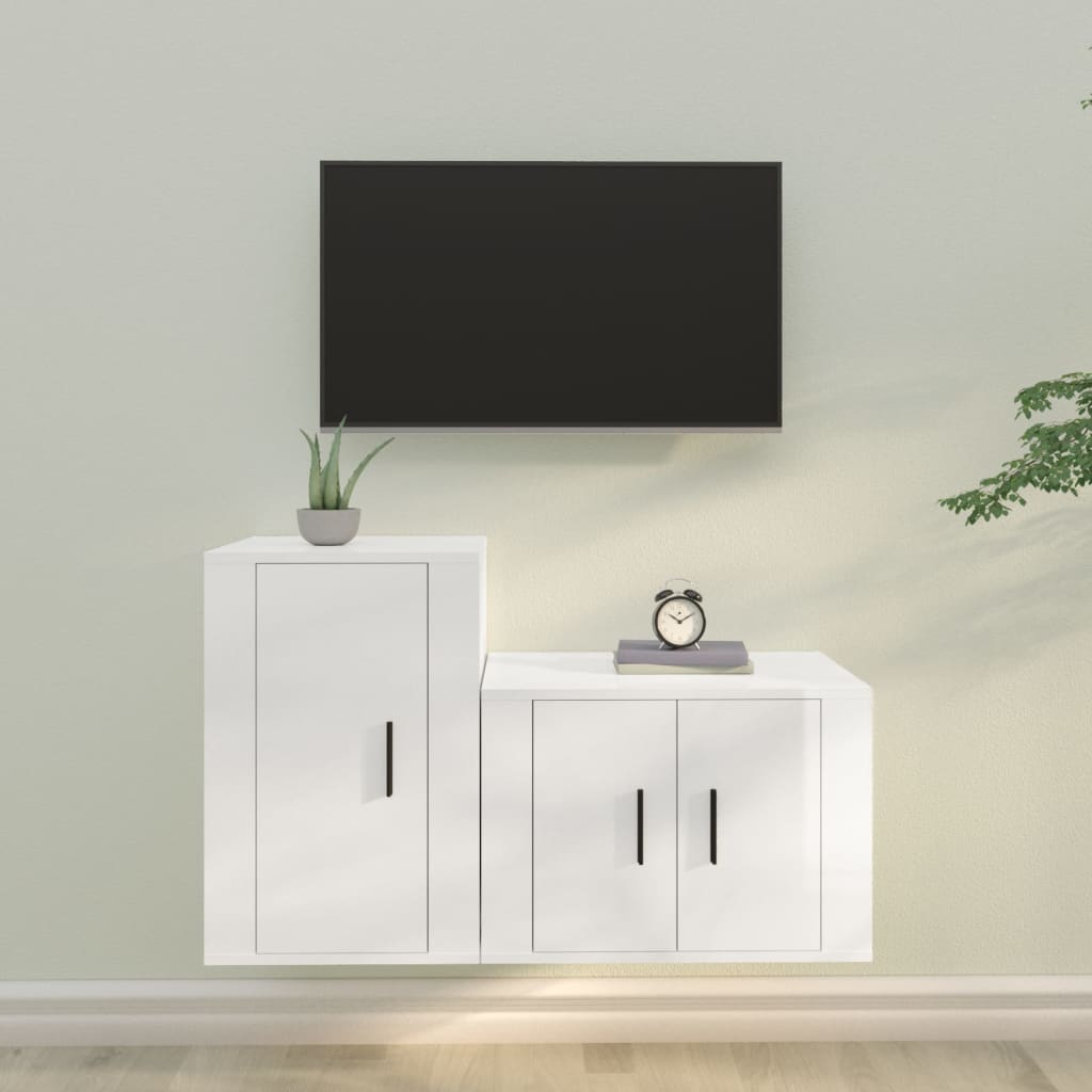 Set di Mobili Porta TV 2 pz Bianco Lucido in Legno Multistrato 3188448