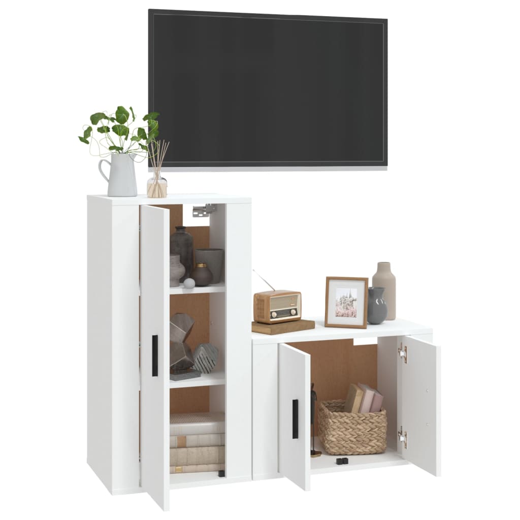 Set di Mobili Porta TV 2 pz Bianco in Legno Multistrato 3188454