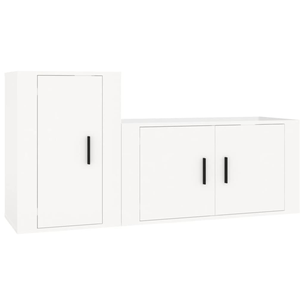 Set di Mobili Porta TV 2 pz Bianco Lucido in Legno Multistrato 3188464