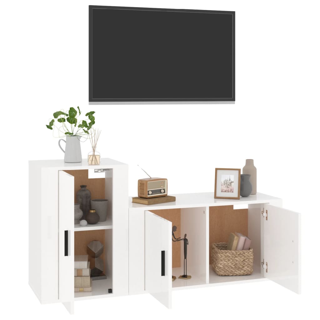 Set di Mobili Porta TV 2 pz Bianco Lucido in Legno Multistrato 3188464