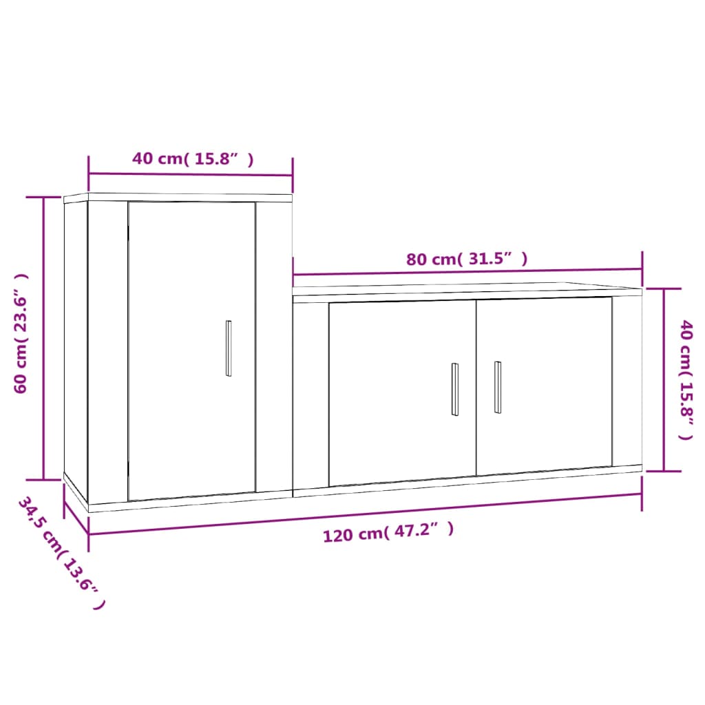 Set Mobili Porta TV 2 pz Rovere Fumo in Legno Multistrato 3188467