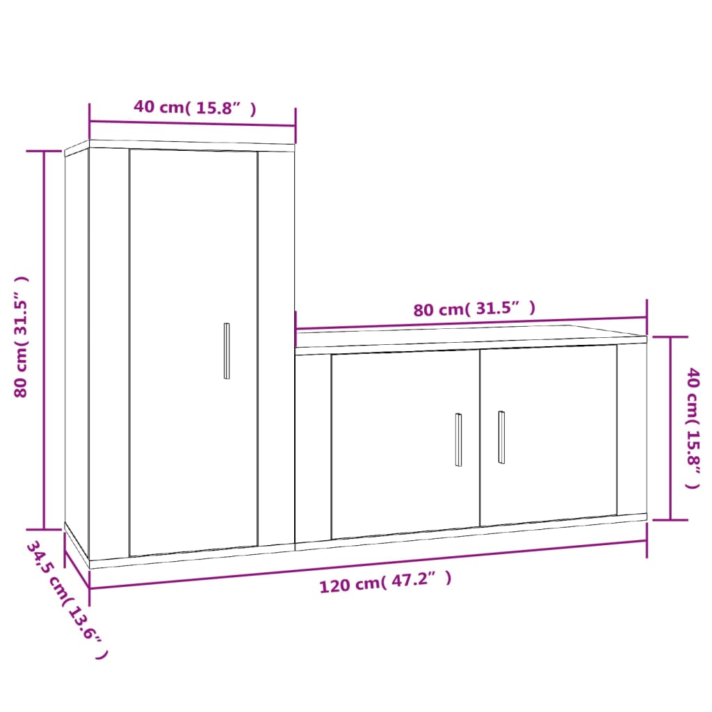 Set di Mobili Porta TV 2 pz Bianco in Legno Multistrato 3188470