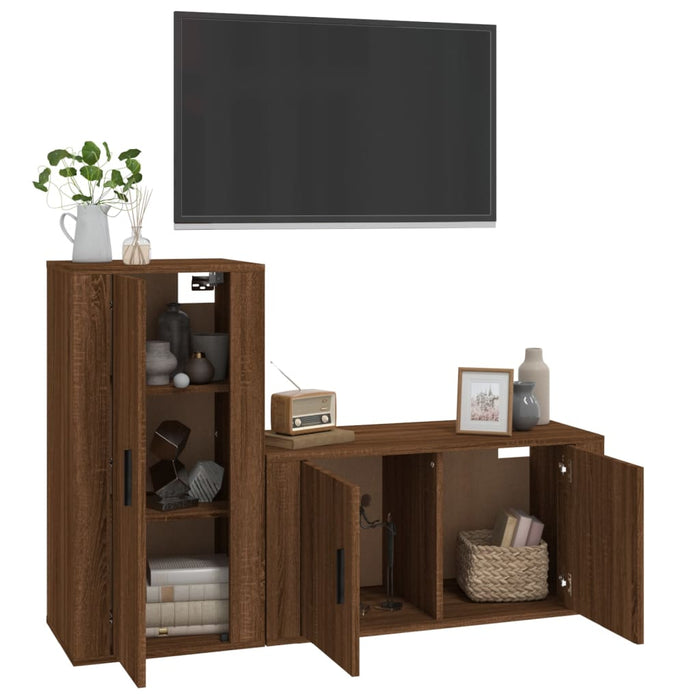 Set Mobili Porta TV 2 pz Rovere Marrone in Legno Multistrato 3188477