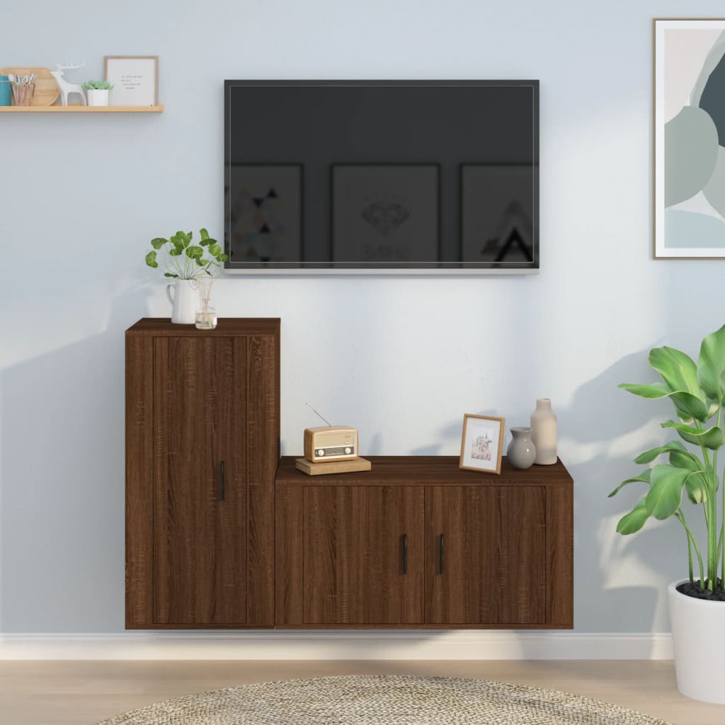 Set Mobili Porta TV 2 pz Rovere Marrone in Legno Multistrato 3188477