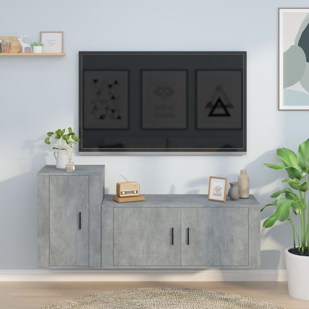 Set di Mobili Porta TV 2 pz Grigio Cemento in Legno Multistrato 3188482