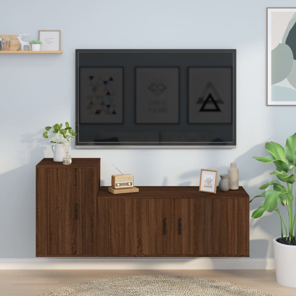 Set Mobili Porta TV 2 pz Rovere Marrone in Legno Multistrato 3188485