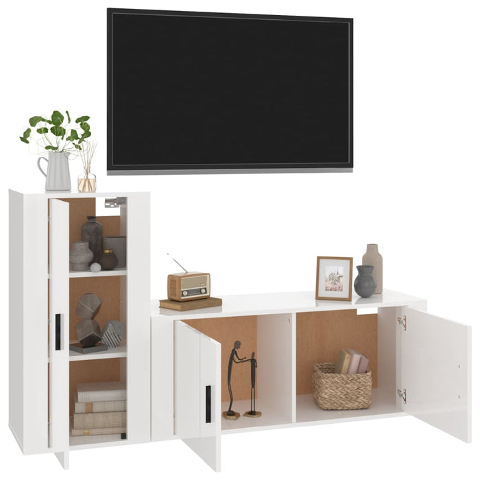 Set di Mobili Porta TV 2 pz Bianco Lucido in Legno Multistratocod mxl 124709