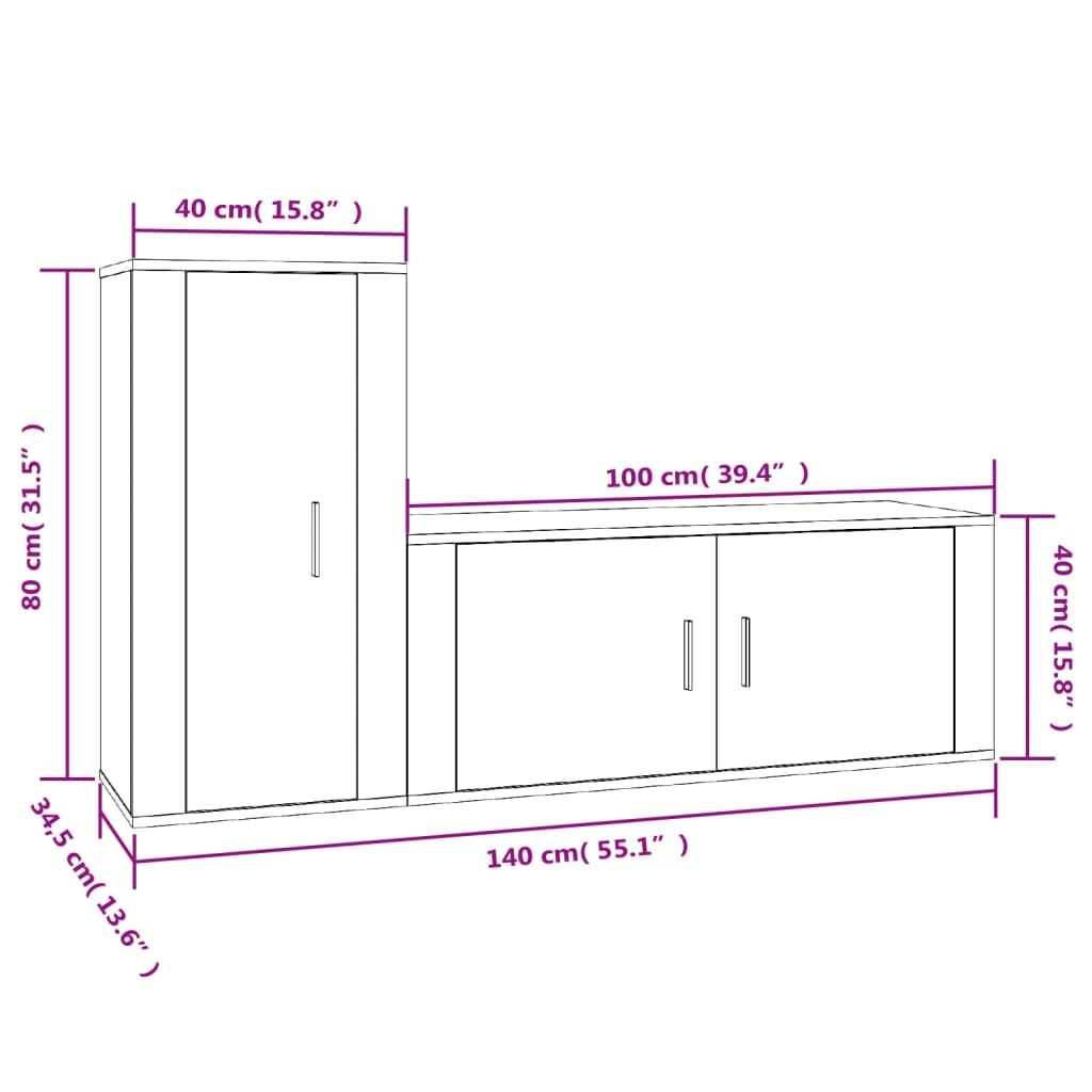 Set Mobili Porta TV 2 pz Rovere Marrone in Legno Multistrato 3188493