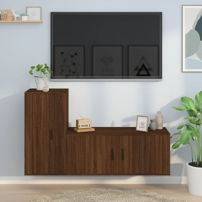 Set Mobili Porta TV 2 pz Rovere Marrone in Legno Multistrato 3188493