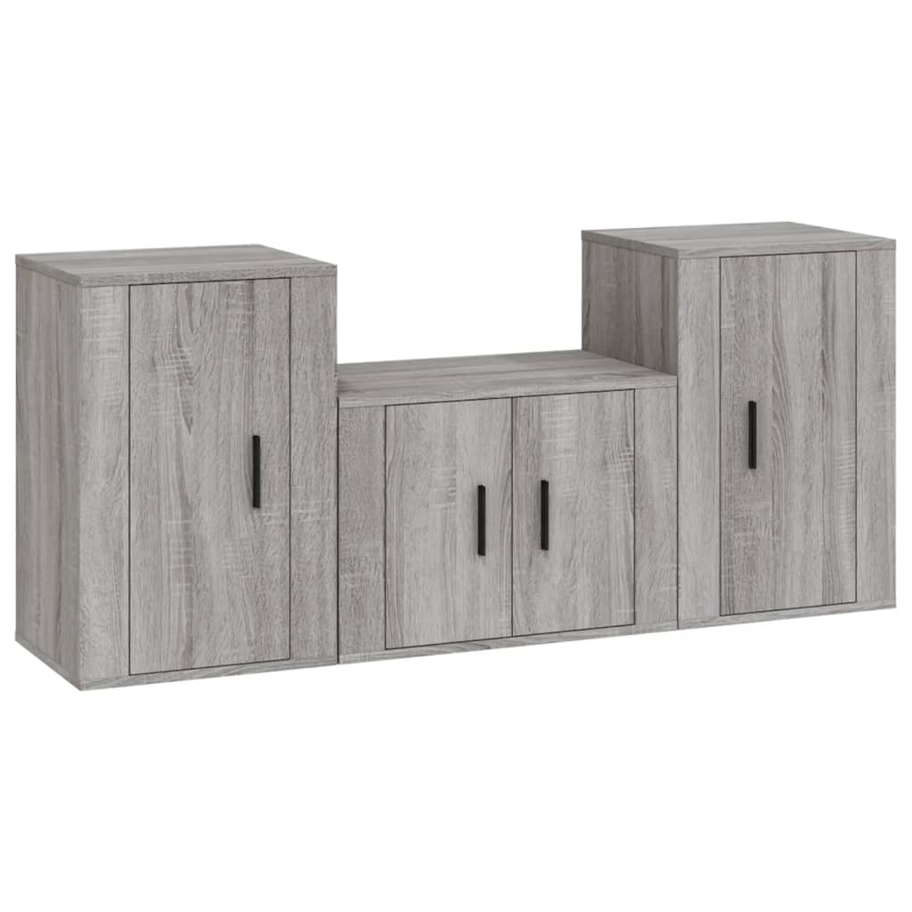 Set Mobili Porta TV 3 pz Grigio Sonoma in Legno Multistratocod mxl 76789