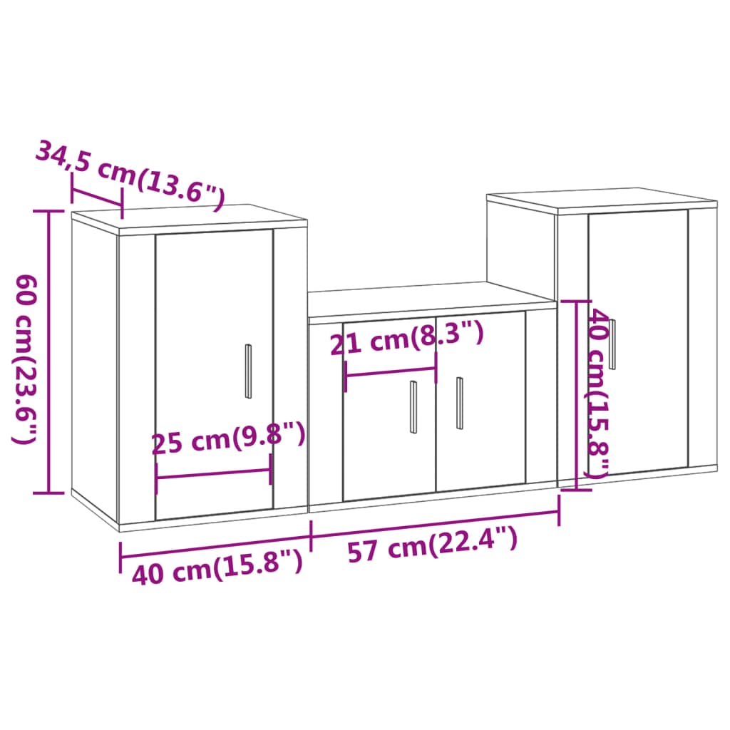 Set Mobili Porta TV 3 pz Grigio Sonoma in Legno Multistrato 3188500