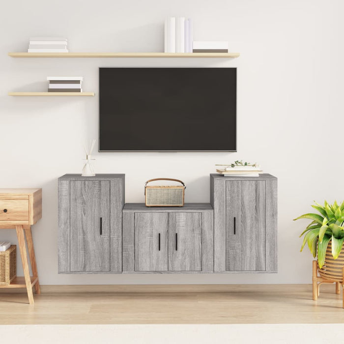 Set Mobili Porta TV 3 pz Grigio Sonoma in Legno Multistrato 3188500