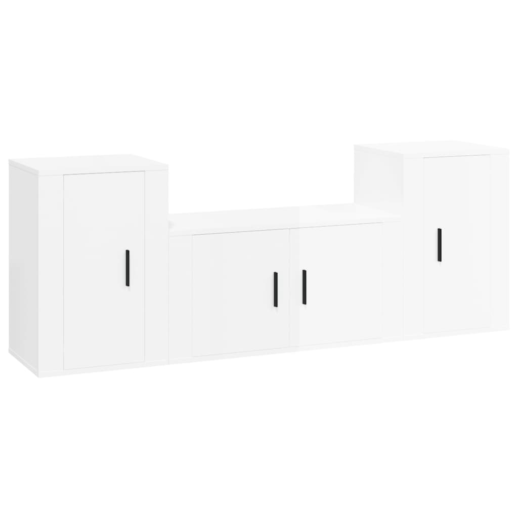 Set Mobili Porta TV 3 pz Bianco Lucido in Legno Multistratocod mxl 124741