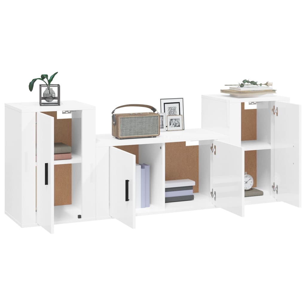 Set Mobili Porta TV 3 pz Bianco Lucido in Legno Multistratocod mxl 124741