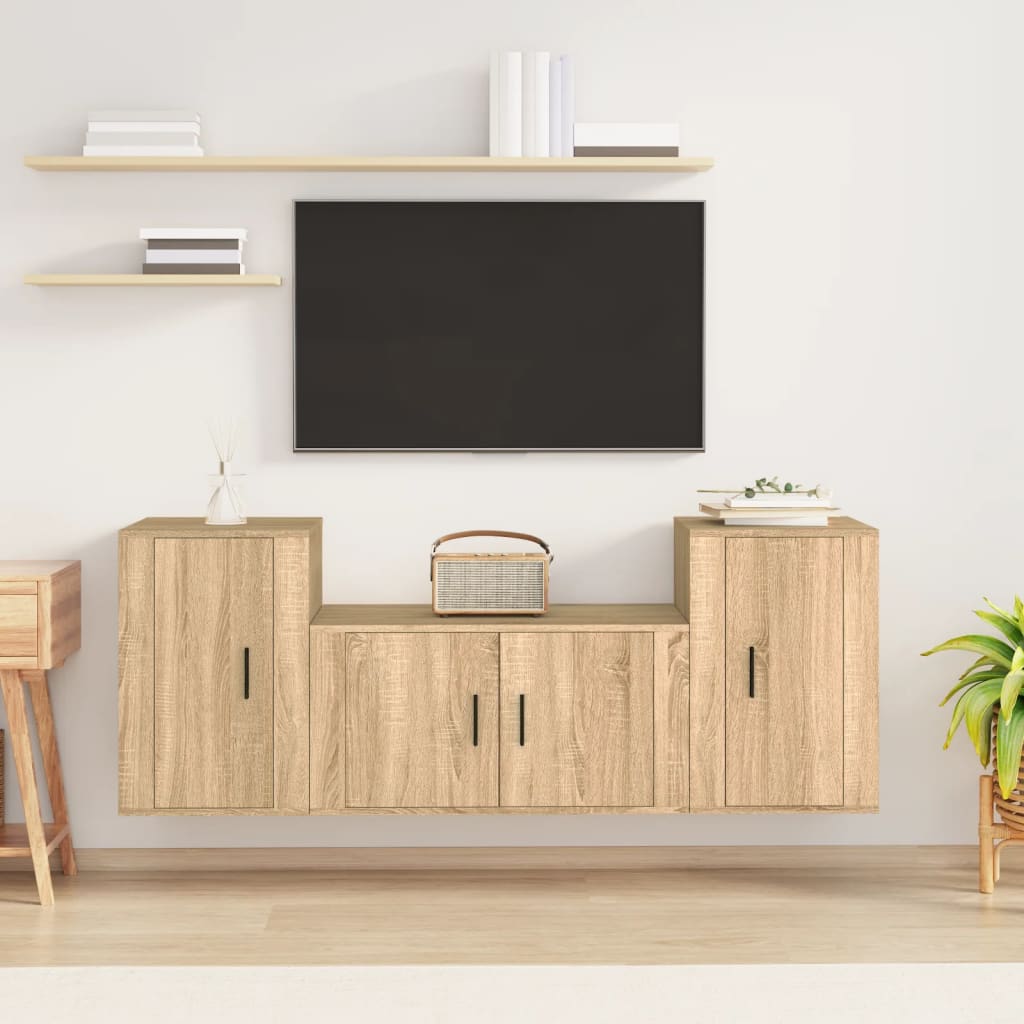 Set di Mobili Porta TV 3 pz Rovere Sonoma in Legno Multistrato 3188505