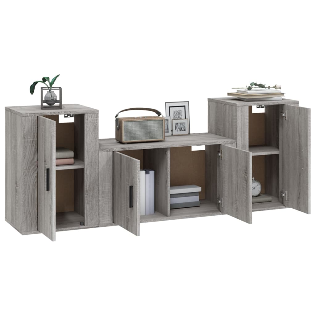 Set Mobili Porta TV 3 pz Grigio Sonoma in Legno Multistratocod mxl 100756