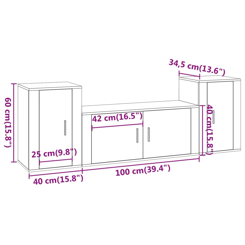 Set Mobili Porta TV 3 pz Bianco in Legno Multistrato 3188510