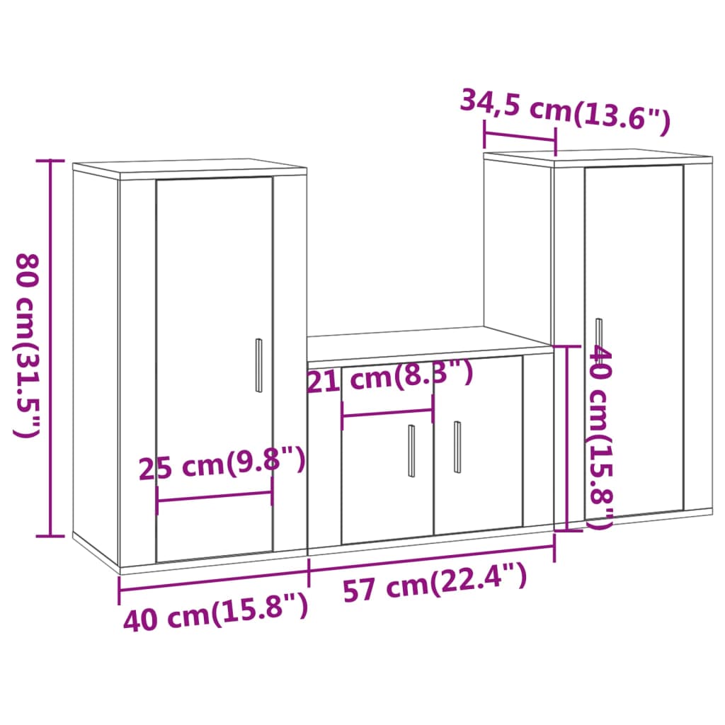 Set Mobili Porta TV 3 pz Nero in Legno Multistrato 3188519