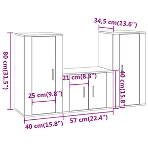 Set Mobili Porta TV 3 pz Nero in Legno Multistrato 3188519