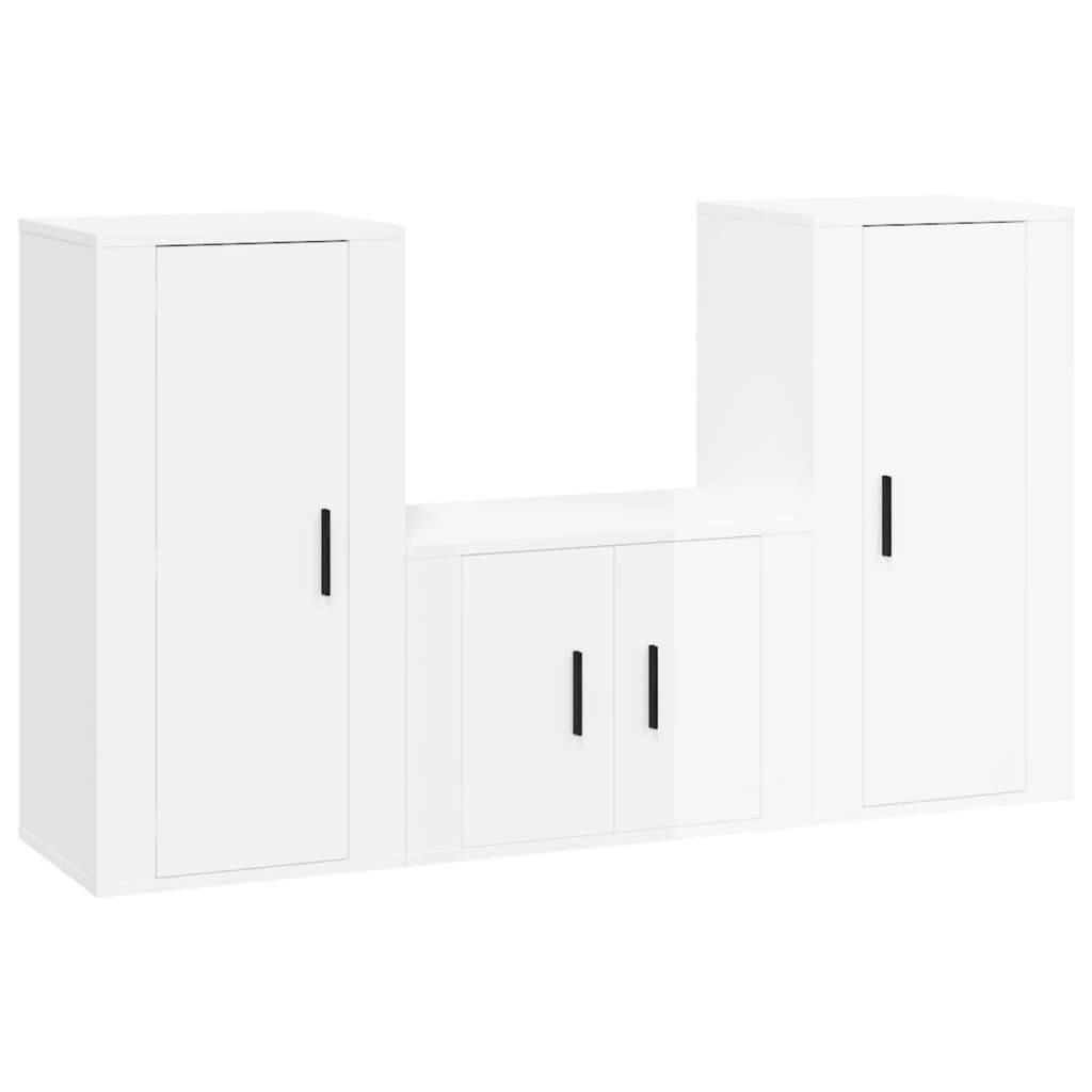 Set Mobili Porta TV 3 pz Bianco Lucido in Legno Multistrato 3188520