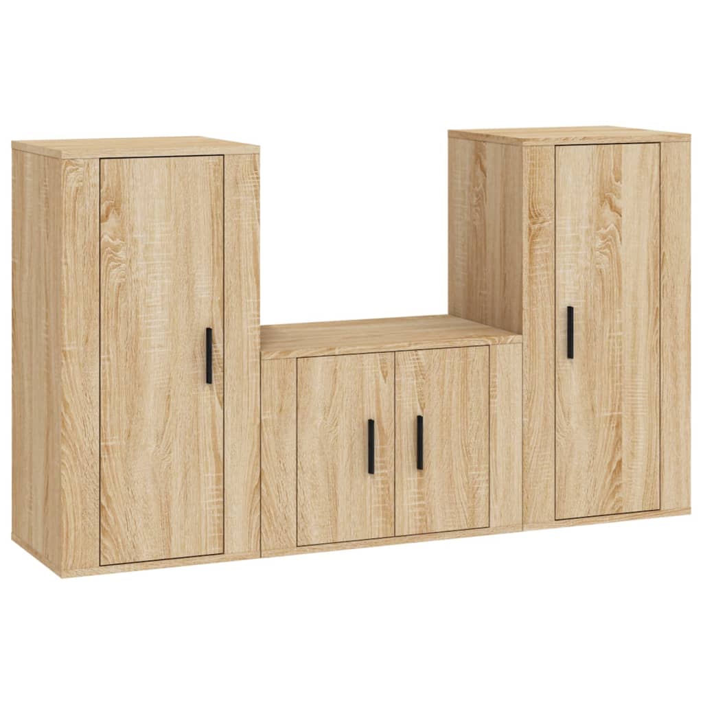 Set di Mobili Porta TV 3 pz Rovere Sonoma in Legno Multistratocod mxl 76785