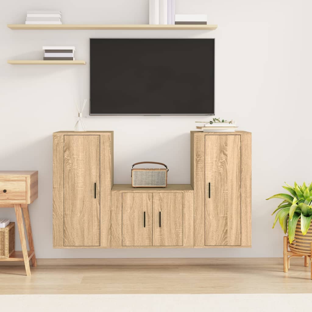 Set di Mobili Porta TV 3 pz Rovere Sonoma in Legno Multistratocod mxl 76785