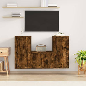 Set Mobili Porta TV 3 pz Rovere Fumo in Legno Multistratocod mxl 76794