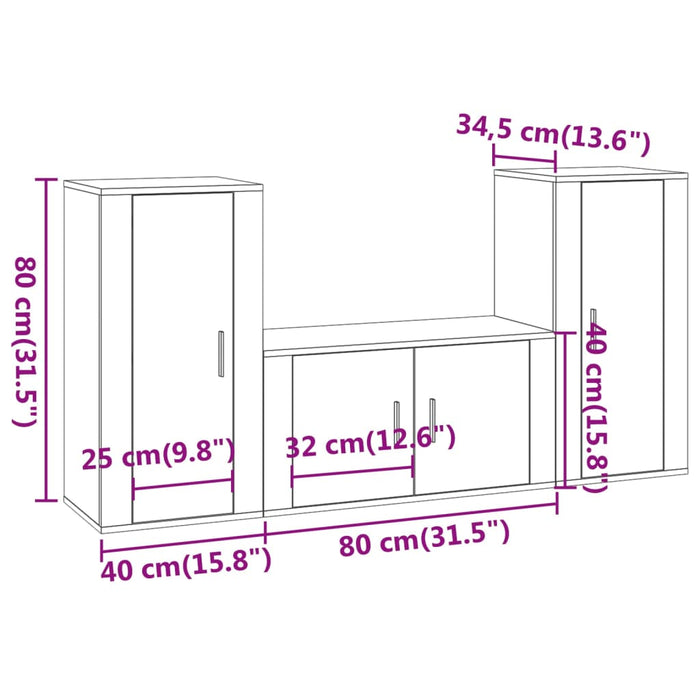 Set Mobili Porta TV 3 pz Bianco in Legno Multistrato 3188526