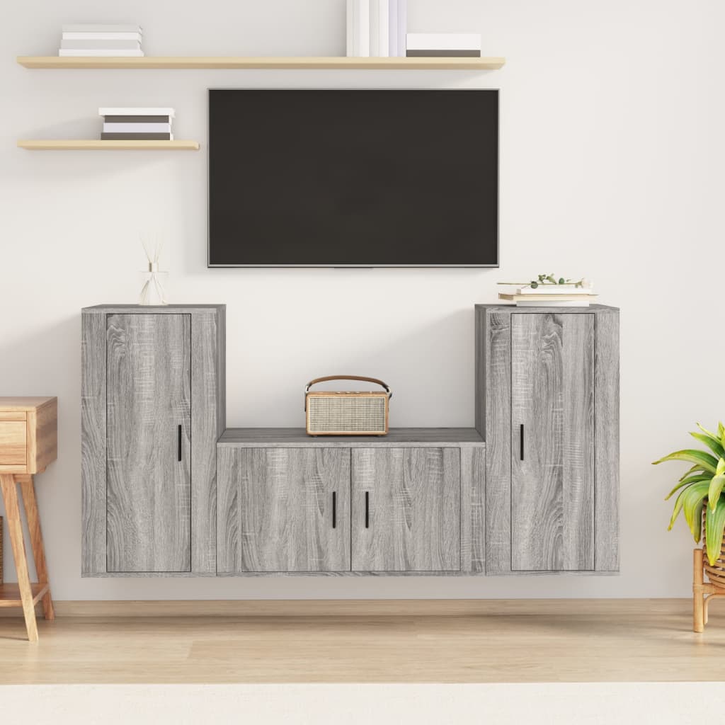 Set Mobili Porta TV 3 pz Grigio Sonoma in Legno Multistrato 3188532