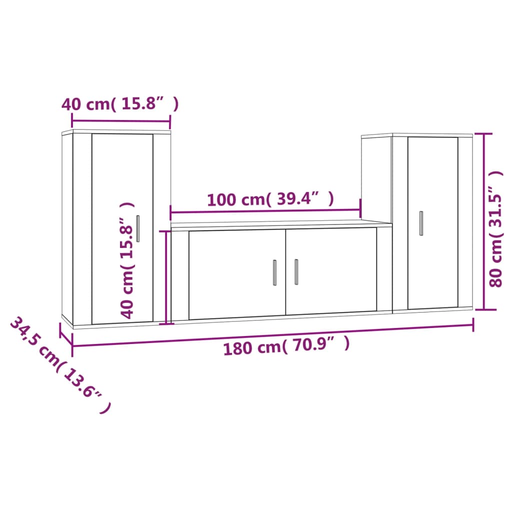 Set Mobili Porta TV 3 pz Rovere Fumo in Legno Multistrato 3188539