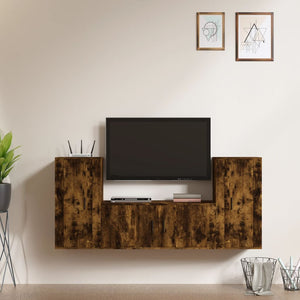 Set Mobili Porta TV 3 pz Rovere Fumo in Legno Multistrato 3188539