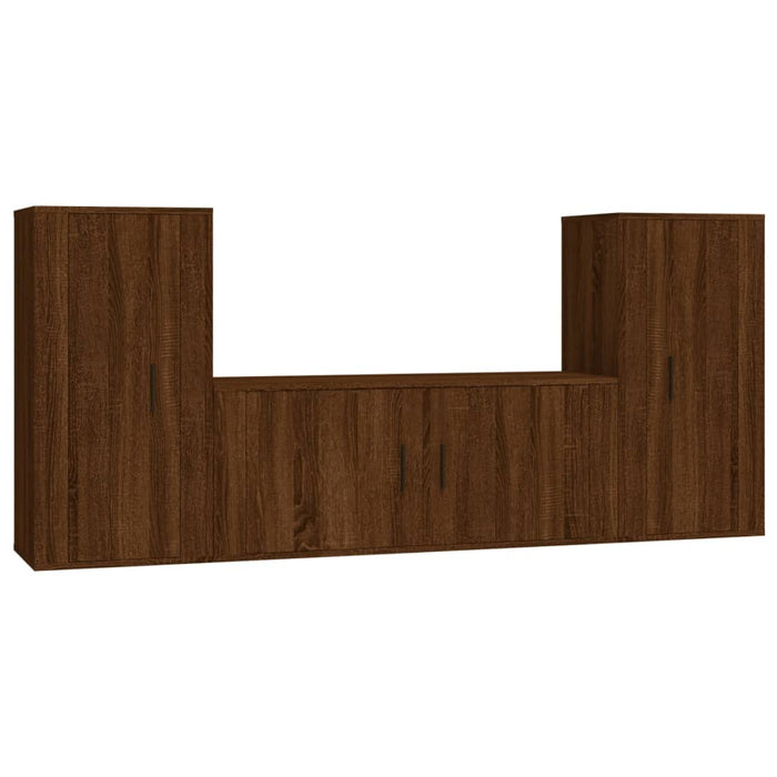 Set Mobili Porta TV 3 pz Rovere Marrone in Legno Multistrato 3188541