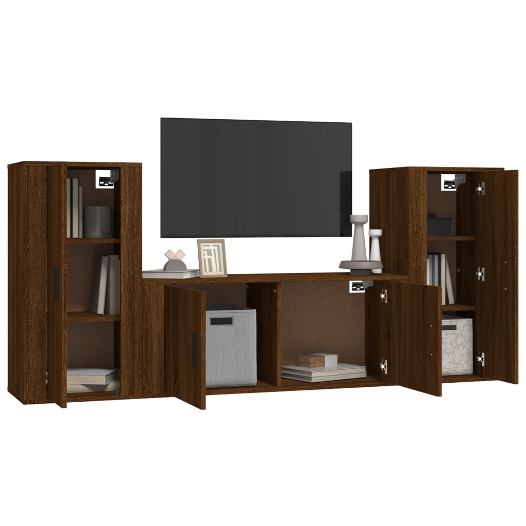 Set Mobili Porta TV 3 pz Rovere Marrone in Legno Multistrato 3188541