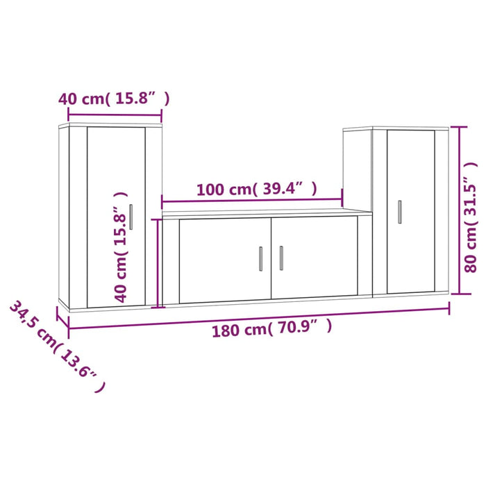 Set Mobili Porta TV 3 pz Rovere Marrone in Legno Multistrato 3188541