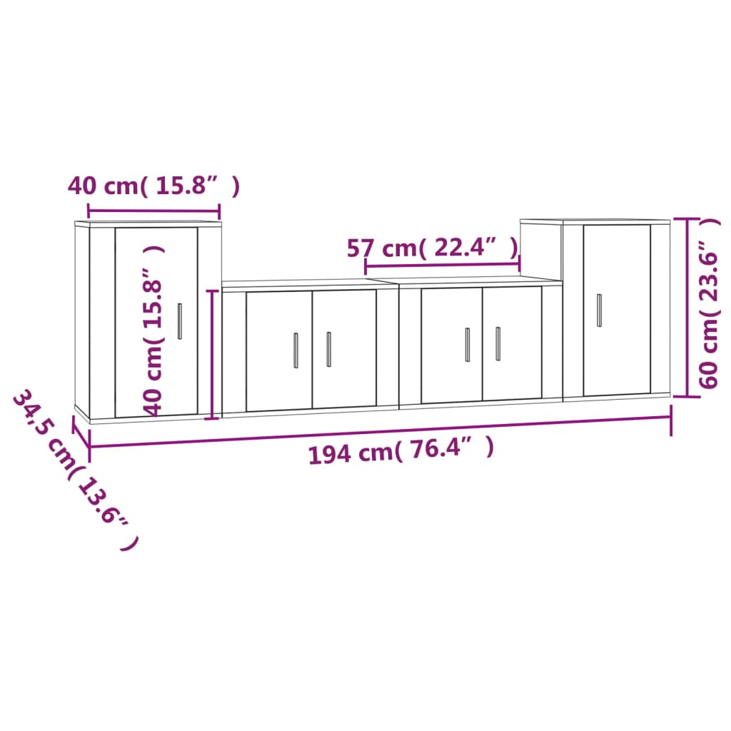 Set di Mobili Porta TV 4 pz Bianco Lucido in Legno Multistrato 3188544