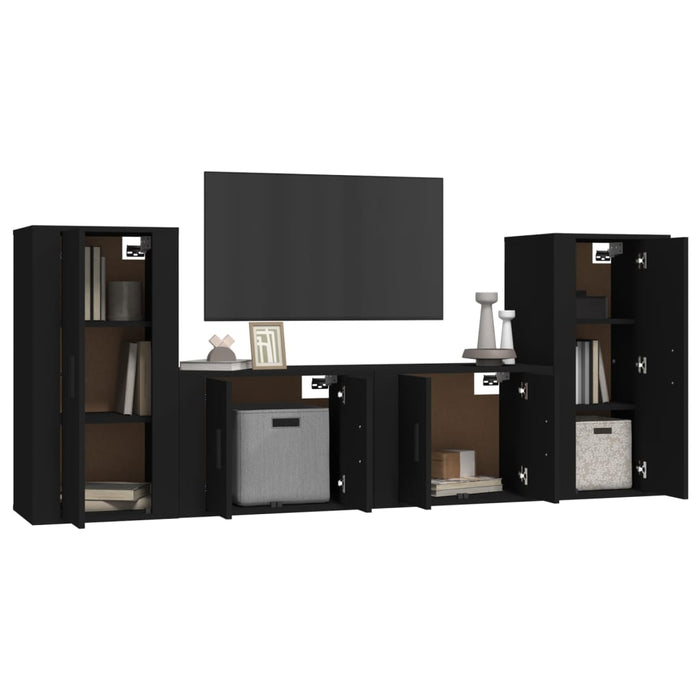 Set Mobili Porta TV 4 pz Nero in Legno Multistrato 3188551