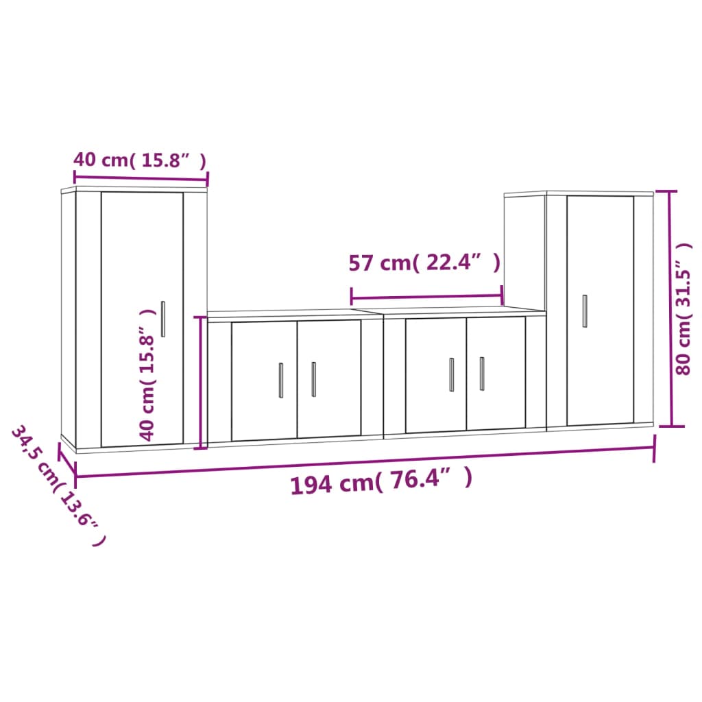 Set Mobili Porta TV 4 pz Nero in Legno Multistrato 3188551