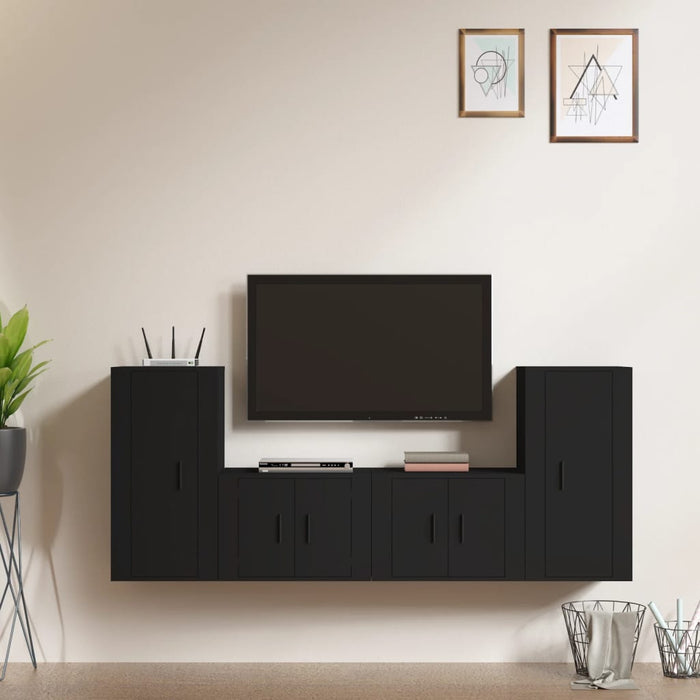 Set Mobili Porta TV 4 pz Nero in Legno Multistrato 3188551