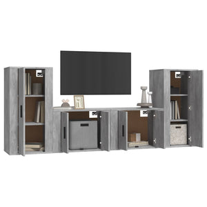 Set di Mobili Porta TV 4 pz Grigio Cemento in Legno Multistratocod mxl 76827