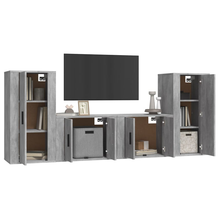 Set di Mobili Porta TV 4 pz Grigio Cemento in Legno Multistratocod mxl 76827